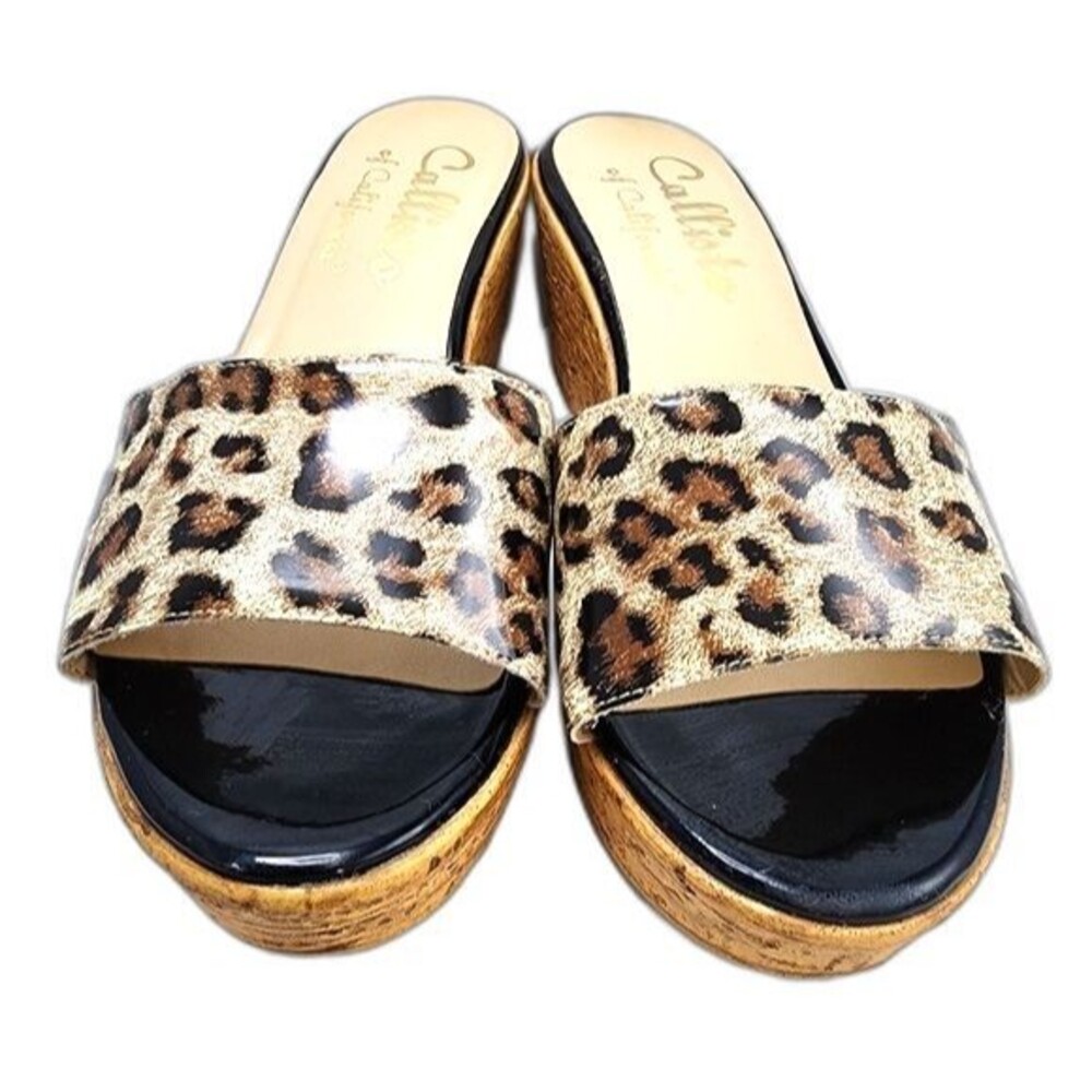 Callisto of California Cheetah Print High Platform‎ Wedge Slides Size 8 - Picture 2 of 9